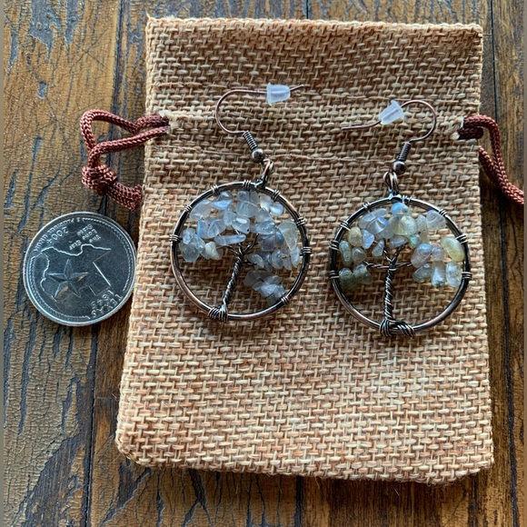 Brand New Tree Of Life Labradorite Earrings Genuine Labradorite Aquarius Gift - Picture 3 of 3